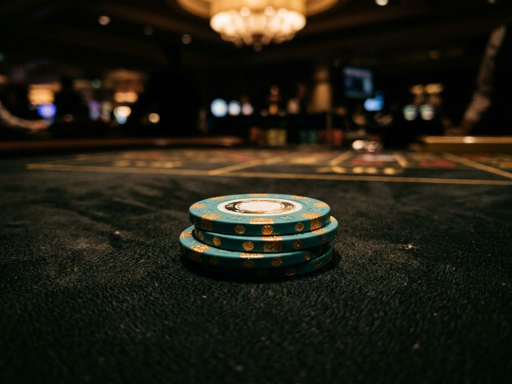 Stacked casino chips glowing on dark felt