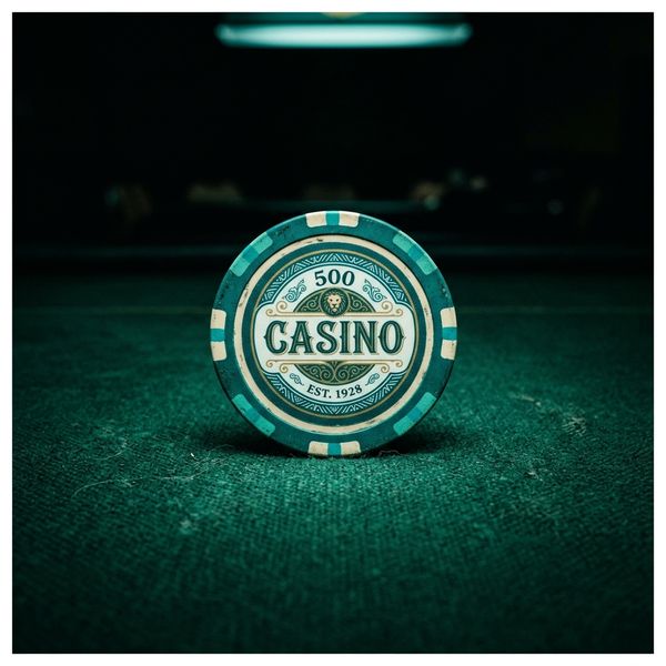 Casino chip gleaming on dark felt table